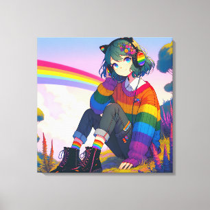 LGBTQIA+アニメガールレズビアンプライド キャンバスプリント