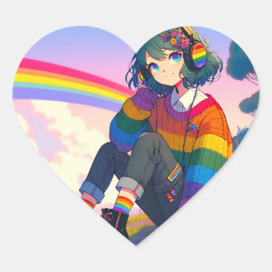 LGBTQIA+アニメガールレズビアンプライド ハートシール