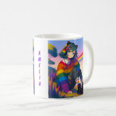 LGBTQIA+アニメガールレズビアンプライド パーソナライズされた コーヒーマグカップ (正面右)