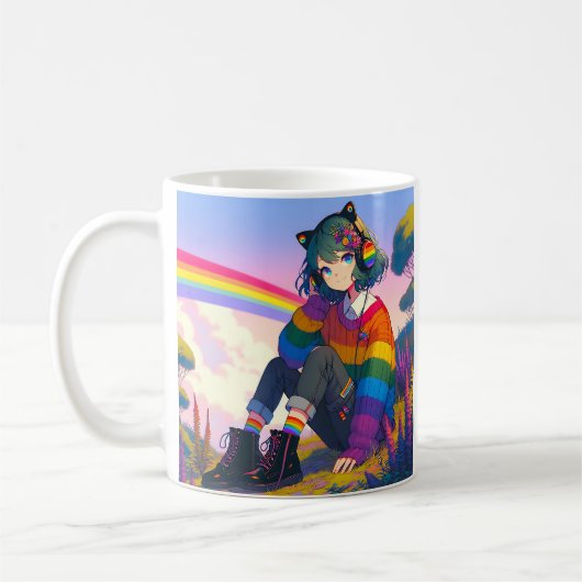 LGBTQIA+アニメガールレズビアンプライド パーソナライズされた コーヒーマグカップ (左)