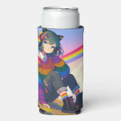 LGBTQIA+アニメガールレズビアンプライド パーソナライズされた スリム缶クーラー (Seltzer正面)