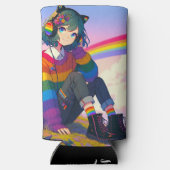 LGBTQIA+アニメガールレズビアンプライド パーソナライズされた スリム缶クーラー (裏面)
