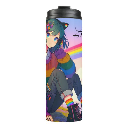 LGBTQIA+アニメガールレズビアンプライド パーソナライズされた タンブラー (正面)