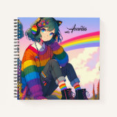 LGBTQIA+アニメガールレズビアンプライド パーソナライズされた ノートブック (正面)