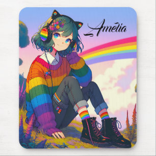 LGBTQIA+アニメガールレズビアンプライド パーソナライズされた マウスパッド