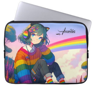 LGBTQIA+アニメガールレズビアンプライド パーソナライズされた ラップトップスリーブ
