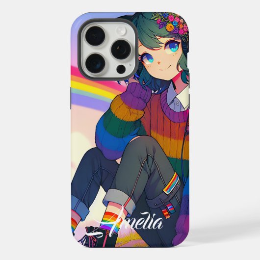 LGBTQIA+アニメガールレズビアンプライド パーソナライズされた iPhoneケース (裏面)