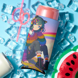 LGBTQIA+ アニメ女子 レズビアン プライド パーソナライズ スリム缶クーラー