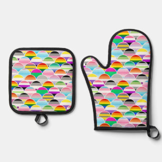 LGBTQIA+ クィア・シェル型プライドフラッグファン 鍋つかみ&鍋敷きセット