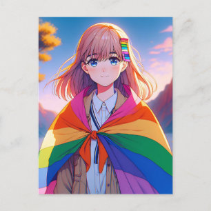 LGBTQIA+ケープのアニメガール ポストカード