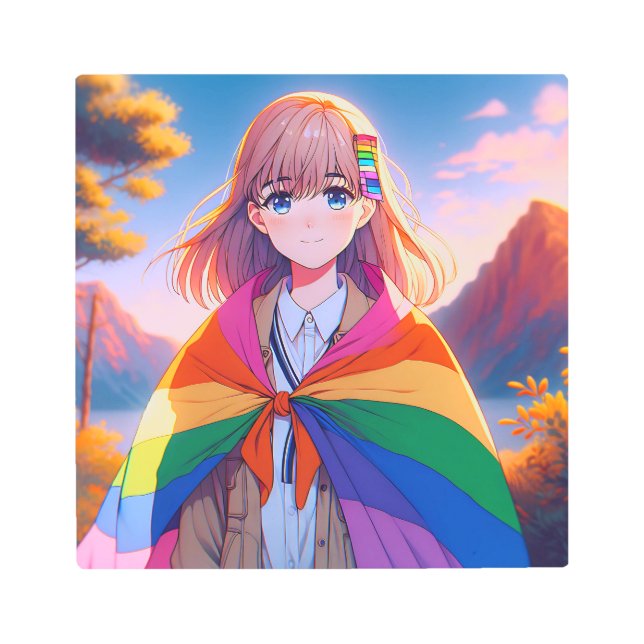 LGBTQIA+ケープのアニメガール メタルプリント (正面)