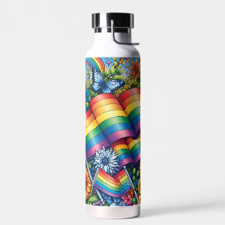 LGBTQIA+プライドフラグ、虹、花 ウォーターボトル