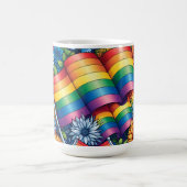 LGBTQIA+プライドフラグ、虹、花 コーヒーマグカップ (中央)