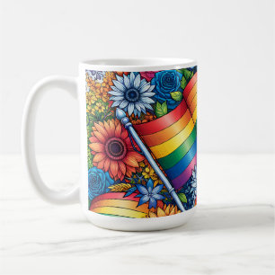 LGBTQIA+プライドフラグ、虹、花 コーヒーマグカップ