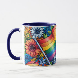 LGBTQIA+プライドフラグ、虹、花 マグカップ