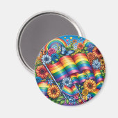 LGBTQIA+ プライドフラッグ 虹 花 マグネット (正面/裏面)