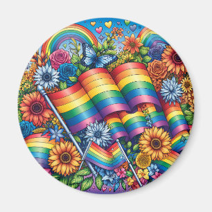 LGBTQIA+ プライドフラッグ 虹 花 マグネット