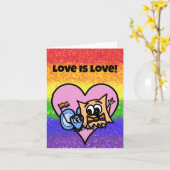 LGBTQIA ラブ・イズ・ラブ プライド フラグ オリー & ミキ付き カード (黄色い花)