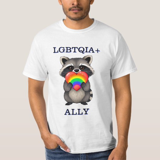 LGBTQIA+同盟 | レインボー付きラクーンハート Tシャツ (正面)