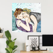LGBTQIA+女性水キスをする色アート ポスター (ホームオフィス)