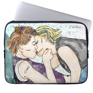 LGBTQIA+女性水キスをする色アート ラップトップスリーブ
