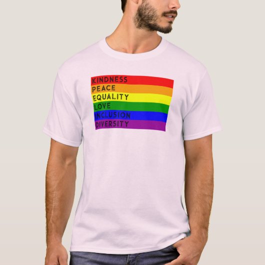 LGBTQIA+親切な平和の平等を受け入れる Tシャツ (正面)