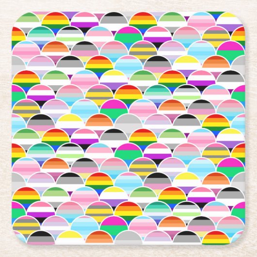 LGBTQIA+ Queer Scalloped Pride Flag Fans スクエアペーパーコースター (正面)