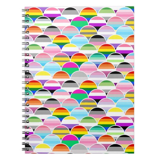 LGBTQIA+ Queer Scalloped Pride Flag Fans ノートブック (正面)