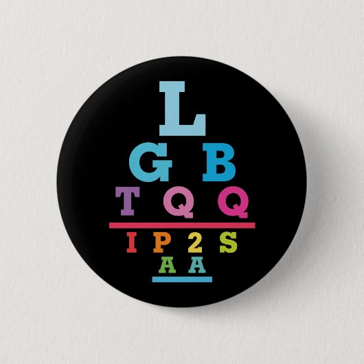LGBTQQIP2SAA ゲイプライドアイチャート略語 缶バッジ (正面)