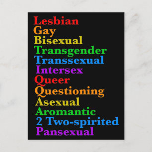 LGBTTIQAA2PプライドダイバーシティレインボーLGBTQ頭字語 ポストカード