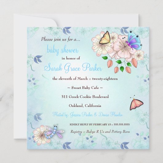 LGC |の庭のベビーシャワー青い#2 招待状 (正面)