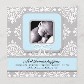 LGC |の灰色及び青のダマスク織の男の子の発表 案内状