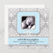 LGC |の灰色及び青のダマスク織の男の子の発表 案内状 (正面/裏面)