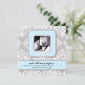 LGC |の灰色及び青のダマスク織の男の子の発表 案内状 (スタンド正面)