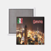 LGR149 GENOA、夜間のポート、イタリア、冷蔵庫 マグネット (正面/裏面)