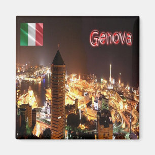LGR149 GENOA、夜間のポート、イタリア、冷蔵庫 マグネット