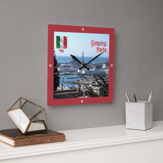 LGR150 GENOA PORT, Liguria，イタリア， スクエア壁時計 (オフィス)