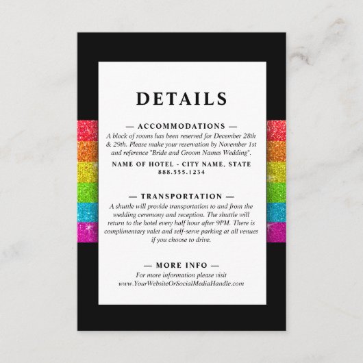 LGTBQレインボーブラックシックモダンズ結婚グリッター エンクロージャーカード (正面)