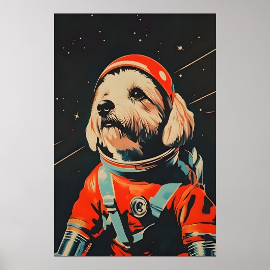 Lhasa Apso Astronaut Poster, Lhasa Apso Retro ポスター (正面)