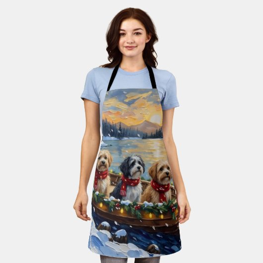 Lhasa Apso Christmas Boat Holiday エプロン (着用した状態)