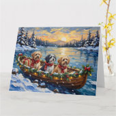 Lhasa Apso Christmas Boat Holiday カード (黄色い花)