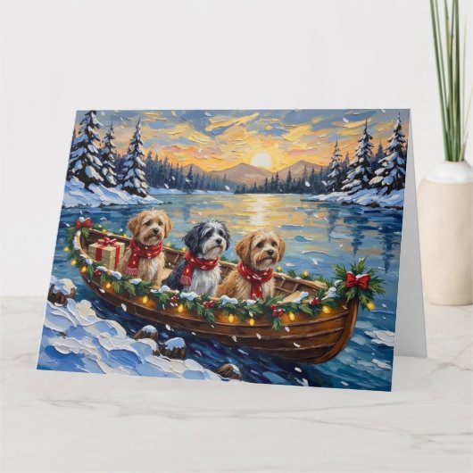 Lhasa Apso Christmas Boat Holiday カード (正面)