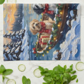 Lhasa Apso Christmas Boat Holiday キッチンタオル (折り畳み)
