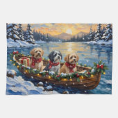 Lhasa Apso Christmas Boat Holiday キッチンタオル (横)