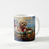 Lhasa Apso Christmas Boat Holiday コーヒーマグカップ (正面右)
