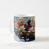 Lhasa Apso Christmas Boat Holiday コーヒーマグカップ (正面左)