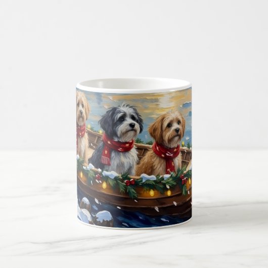 Lhasa Apso Christmas Boat Holiday コーヒーマグカップ (中央)