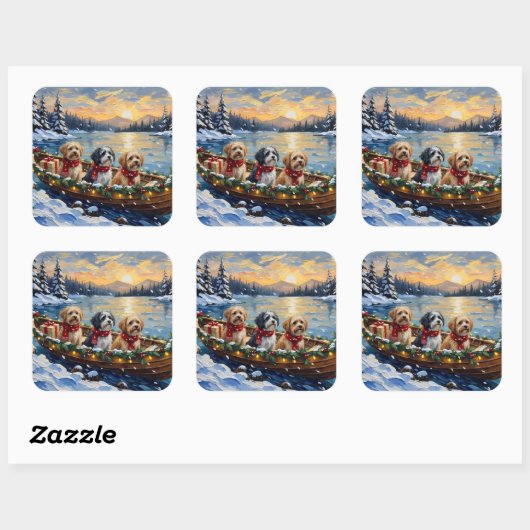 Lhasa Apso Christmas Boat Holiday スクエアシール (シート)
