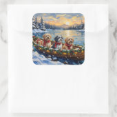 Lhasa Apso Christmas Boat Holiday スクエアシール (バッグ)