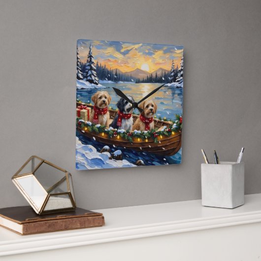Lhasa Apso Christmas Boat Holiday スクエア壁時計 (オフィス)